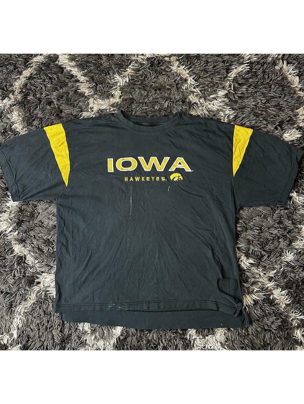 Vintage 90s Pro Player Iowa Hawkeyes T Shirt 2XL NCAA College Black Yellow